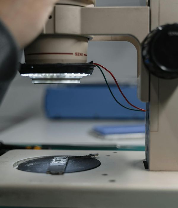 Detailed laptop motherboard component-level repair using professional microscope equipment